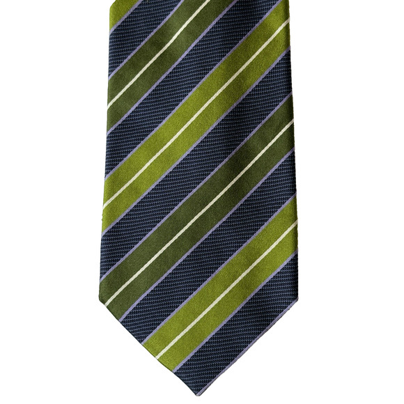 MASSIMO BIZZOCCHI Men's 100% Silk Necktie Designer Green Blue Stripe Italy Made - Picture 1 of 10